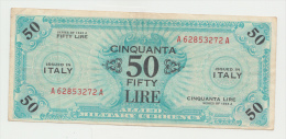 Italy 50 Lire 1943A VF+ CRISP Banknote P M20a M20 A AMC - Geallieerde Bezetting Tweede Wereldoorlog