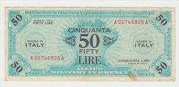 Italy 50 Lire 1943A VF+ CRISP Banknote P M20a M20 A AMC - Geallieerde Bezetting Tweede Wereldoorlog