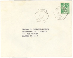 SOLESMES SARTHE Lettre 10F Moissonneuse 1115 A  16 9 1959 Hexagone Pointillé Agence Postale Lautier F7 - Brieven En Documenten