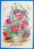 Cpa Litho RELIEF Illustrateur Corbeille Rose Oeillet Myosotis FETE PENTECOTE  Hanneton Fleur Soie Velour - Pentecoste