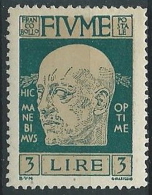 1920 FIUME D'ANNUNZIO 3 LIRE MH * - ED1040 - Fiume