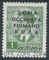 1941 ZONA FIUMANO KUPA ONMI 1 D VARIETà SOPRASTAMPA MH * - ED1047 - Fiume & Kupa