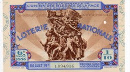 Loterie Nationale       "" Union Des Blessés De La Face "   1/10  6 ème Tranche De 1936 - Billetes De Lotería