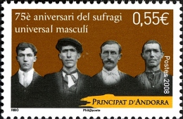 ANDORRA FRANCESA 2008 - 75 ANYS DEL SUFRAGI UNIVERSAL MASCULI - 1 SELLO - Nuevos