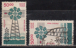 2 Diff., Watermark Sideways & Upright,, Windmill Used, Energy, 7th Series Definitive, India 2000, Renewable, Protection, - Used Stamps