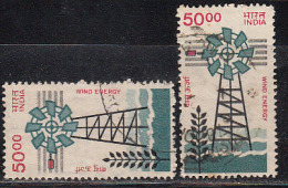 2 Diff., Watermark Sideways & Upright, ,Windmill Used, Energy, 7th Series Definitive, India 2000, Renewable, Protection, - Gebruikt