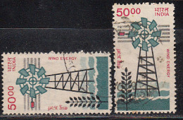 2 Diff., Watermark Sideways & Upright, ,Windmill Used, Energy, 7th Series Definitive, India 2000, Renewable, Protection, - Used Stamps