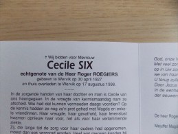 Doodsprentje Cécile Six Wervik 30/4/1927 - 17/8/1998 ( Roger Roegiers ) - Religione & Esoterismo