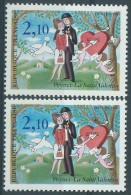 Variété : N° 2354 Peynet Saint-Valentin Fond Bleu Clair Au Lieu De Bleu  + Normal  ** - Unused Stamps