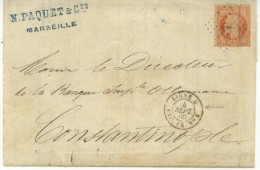 40c. Napoleon Lauré Sur Lettre De Marseille Du 4-9-69 Pour Contantinople  Ligne U - Obl Ancre - Covers & Documents