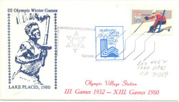 USA Winter Olympic Games 1980 Lake Placid Cover; Ski Jumping Stamp; Torch Relay Cachet & Cancellation; Logo Vignette - Invierno 1980: Lake Placid