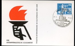 DDR PP17 B1/003 Privat-Postkarte SOLIDARITÄT Sost. BAUWERKE Halle-Neustadt 1975  NGK 4,00 € - Private Postcards - Used