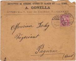 Lettre A. Gonella, Vitrerie, Stores Et Glaces, Genève 5.IX.1895 / Cachet Arrivée Payerne. N° 61 - Covers & Documents