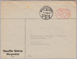 Heimat AG MURGENTHAL 1932-10-01 Firmenfreistempel "P20P #586" Auf Brief Nach Basel - Postage Meters