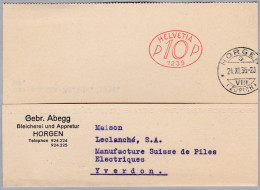 CH Firmenfreistempel 1936-11-24 Horgen  "P10P #1239" Auf  Karte Nach Yverdon - Postage Meters