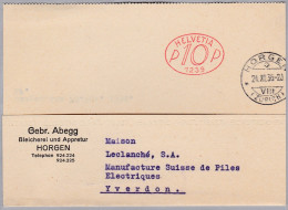 CH Firmenfreistempel 1936-11-24 Horgen  "P10P #1239" Auf  Karte Nach Yverdon - Affranchissements Mécaniques