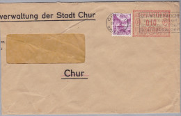 CH Firmenfreistempel 1936-09-29 CHUR 1  "P10P" + 10RP. Zusatzfrankatur Auf Brief - Affranchissements Mécaniques