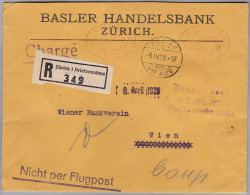 CH Firmenfreistempel 1929-04-05 Zürich  "P50P + P40P #592" Auf Siegel R-Brief Nach Wien - Frankiermaschinen (FraMA)