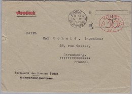 CH Firmenfreistempel 1931-09-05 Zürich 3 "P30P  #637" Auf Brief Nach Strasbourg - Postage Meters