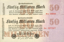 Deutschland, Germany - 2 X 50 Mio. Mark, Reichsbanknote, Ro. 97 B,  ( Serie A ) XF ( II ), 1923 ! - 50 Miljoen Mark