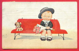 156369 / Dog Chiens Hunde Cani Honden Perros  , BOY ROSES BENCH By Illustrator John Wills - WSSB 8872/3 SOFIA BULGARIA - Wills, John