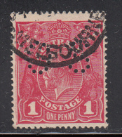 Australia Used SG #O54c 1p George V, Rosine Die I Puncture: Type O2 Variety: Double Frame Line At Left - Oficiales
