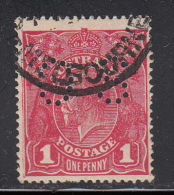 Australia Used SG #O54c 1p George V, Rosine Die I Puncture: Type O2 Variety: Double Frame Line At Left - Service