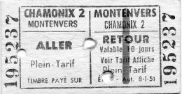 - 74 - CHAMONIX - MONTENVERS - Ticket Aller Et Retour Valable 10 Jours Du 9 Septembre 1970 - Scan Verso - - Europe