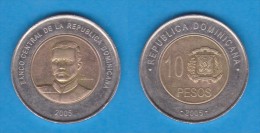 REPUBLICA DOMINICANA   10  PESOS  2.005  Bimetálica  KM#106   VF/MBC    DL-11.063 - Dominikanische Rep.