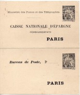 FRANCE ENTIER POSTAL DOUBLE 30c NOIR TYPE CHAPLAIN CAISSE NATIONALE D'EPARGNE - Neumáticos