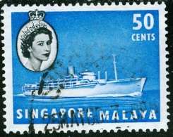 SINGAPORE, MALAYA, COMMEMORATIVI, NAVI, REGINA ELISABETTA II, 1955, FRANCOBOLLO USATO, Scott 39, YT 39 - Singapour (...-1959)