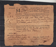 24/10/ 1756 Lettre De Voiture De ROUEN Pour Paris Rue St Denis Au Coin De La Rue Aubry Le Boucher - ... - 1799