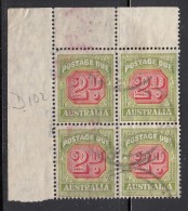 Australia Used Scott #J66 Blank Upper Left Corner Block 2p Postage Due - Port Dû (Taxe)