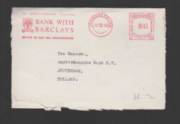 South Africa 1956 Advertising Meter Cover BARCLAYS BANK To Netherlands - Briefe U. Dokumente