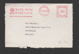 South Africa 1956 Advertising Meter Cover BARCLAYS BANK To Netherlands - Covers & Documents