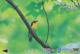 Carte Prépayée Japon - Série OISEAUX 6/16 - OISEAU - GOBEMOUCHE - BIRD Japan Prepaid Card - VOGEL Metro Karte - 3555 - Sperlingsvögel & Singvögel
