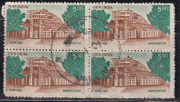 Used Block Of 4. Sanchi Stupa, Buddhism, Monument, 8th Series Definitve, India 1994, - Used Stamps