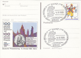 MAINZ PHILATELIC EXHIBITION, CARNIVAL, CLOWN, PC STATIONERY, ENTIER POSTAUX, 1989, GERMANY - Cartes Postales Illustrées - Oblitérées