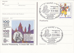 MAINZ PHILATELIC EXHIBITION, CARNIVAL, CLOWN, PC STATIONERY, ENTIER POSTAUX, 1989, GERMANY - Cartes Postales Illustrées - Oblitérées