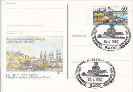 KOBLENZ PHILATELIC EXHIBITION, MONUMENT, PC STATIONERY, ENTIER POSTAUX, 1992, GERMANY - Cartoline Illustrate - Usati