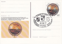 PHILATELIC EXHIBITION, WORLD GLOBE, PC STATIONERY, ENTIER POSTAUX, 1992, GERMANY - Cartes Postales Illustrées - Oblitérées