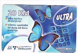 BOSNIA - BH TELECOM  (GSM RECHARGE) -  BUTTERFLIES  20 (EXP. 26.06.2006)  - USED  -  RIF. 8814 - Vlinders