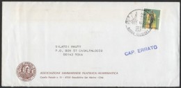 SAN MARINO 1988 - BORGO MAGGIORE - BUSTA VIAGGIATA - TIMBRO CAP ERRATO - FRANCOBOLLO SCULTURE 1987 - Storia Postale