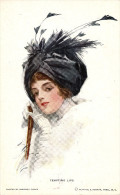 HARRISON FISHER, WOMAN WITH FEATHER HAT, TEMPTING LIPS, NM Cond. PC, Unused, No 420, R&N - Fisher, Harrison