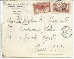 De Cote D'ivoire Vers Paris Plantations Vialadougou Séguéla "controle Postal *commisssion D*/AOF" De Abidjan - Lettres & Documents