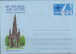 GREAT BRITAIN:AEROGRAMME ## SPECIMEN ##:ARCHITECTURE,CASTLE,COTTAGE,VILLA,MONUMENT,MOUNTAIN,FOREST,##Edinburgh Castle## - Stamped Stationery, Airletters & Aerogrammes