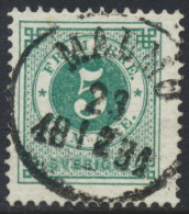 Sweden Suède Sverige: Facit 30b, 5ö Blue-green Ringtyp P.13, F Used, MALMÖ Cancel (DCSV00195) - 1872-1891 Ringtyp