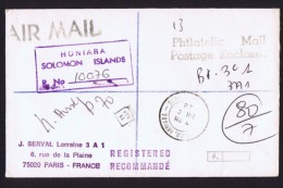 1988  Unfranked Registered Cover To France - British Solomon Islands (...-1978)