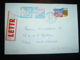 LETTRE TP JOURNEE DU TIMBRE 2,50 + 0,60 OBL.13-3-1992 BOURG LA REINE (92) + VIGNETTE G04 à 0001,50 Du 13 03 92 BOURG LA - Storia Postale