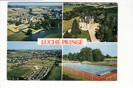 Carte 1980 Multivues LUCHE PRINGE : Piscine ,château ,vue Aérienne - Luche Pringe